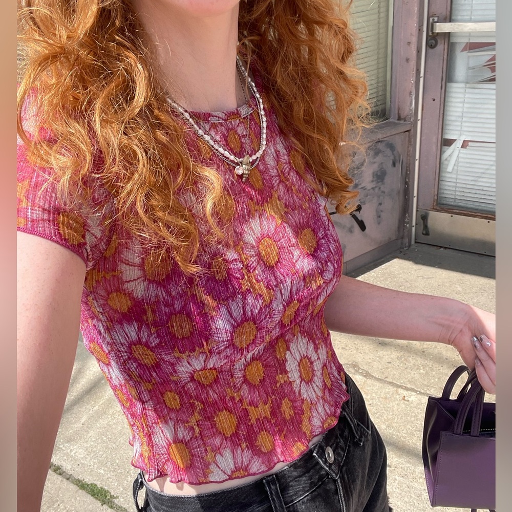 Topshop Pink Floral Sheer Top